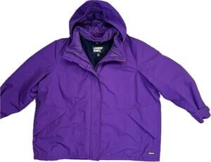 LANDS END Sz 3X Fleece Lined Jacket Coat Wind Waterproof Mid Length Hooded